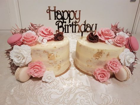 Twin cake roses and edible leaf gold Twin Birthday Cakes For Adults, Twin Cakes, Leaf Cake, Gold Leaf Cakes, Cake Roses, Twin Birthday Cakes, Twins Cake, 80 Birthday Cake, 38th Birthday