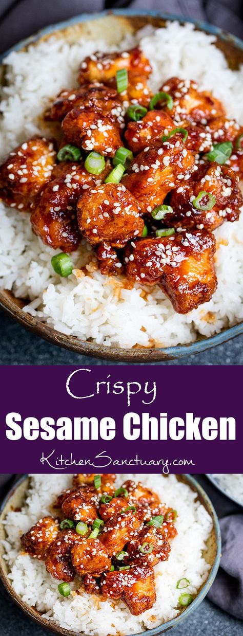 Crispy Sesame Chicken with a Sticky Asian Sauce - tastier than that naughty takeaway! Sticky Asian Sauce, Vegetarian Chinese Recipes, Crispy Sesame Chicken, Resepi Biskut, Chinese Chicken Recipes, Authentic Chinese Recipes, Mapo Tofu, Asian Sauce, Easy Chinese Recipes