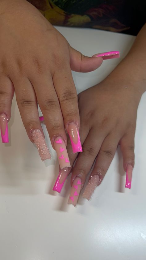 Got pink french tip nails with hearts and crystals French Tip Nails With Hearts, Pink And White French Tip, Long French Tip Nails, Nails With Hearts, Pink French Tip Nails, Pink French Tip, Ombre Acrylic, Baby Pink Nails, Plain Nails