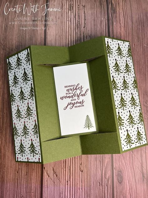 Fancy Fold Card Tutorials, Stampin Up Christmas Cards, Christmas Tree Cards, Crumb Cake, Easel Cards, Traditional Garden, Stampin Up Christmas, Diy Christmas Cards, Fancy Fold Cards