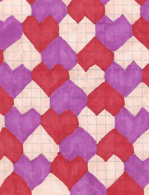 Heart Tessellation, Tesselation Art, Tessalations Patterns Ideas Easy, Tesselations Pattern, Tessellation Art Ideas, Tessellation Patterns Design, Tesselations Pattern Ideas, Tessalations Patterns Ideas, Tessellation Art