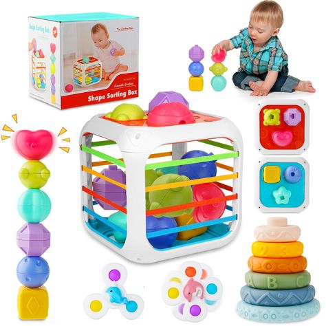 PRICES MAY VARY. 【100% Safe Baby Toys】Supkiz baby Montessori toys are made of high-quality ABS plastic and food-grade silicone, BPA Free, Phthalate Free, Non-toxic, and easy to clean. Our Infant Toys have passed the CPC/ASTM certification tests to ensure that every detail is safe for baby. The 3-in-1 toddlers toys set include 6 soft stacking rings, 2 suction cup spinning bath toys, a explore sensory cube bin with elastic bands and 5 blocks. Early educational sensory toys for babies 6 to 12 month Sensory Cube, Infant Toys, Bath Toys For Toddlers, Baby Montessori, Toddler Bath, Baby Boy Toys, Newborn Baby Tips, Baby Teething Toys, Dancing Baby