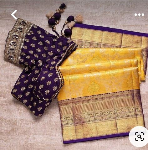 Velvet Blouse For Kanchipuram Saree, Pattu Saree Blouse Embroidery Designs, Velvet Blouse Designs Indian Silk Saris, Velvet Blouse For Silk Saree, Purple Blouse Work Designs, Velvet Blouse Designs Indian, Nails Dark Purple, Purple Silk Saree, Saree Designer Blouse