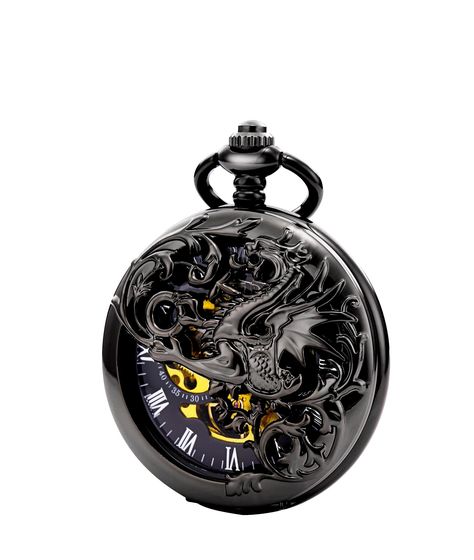 TREEWETO ANTIQUE Mechanical Skeleton Pocket Stainless Steel Pocket Watch With Skeleton Dial For Gift, Luxury Classic Pocket Watch With Skeleton Dial, Luxury Silver Pocket Watch With Skeleton Dial, Luxury Classic Skeleton Dial Pocket Watch, Skeleton Pocket Watch, Lucky Dragon, Mechanical Pocket Watch, Pocket Watches, Pocket Watch