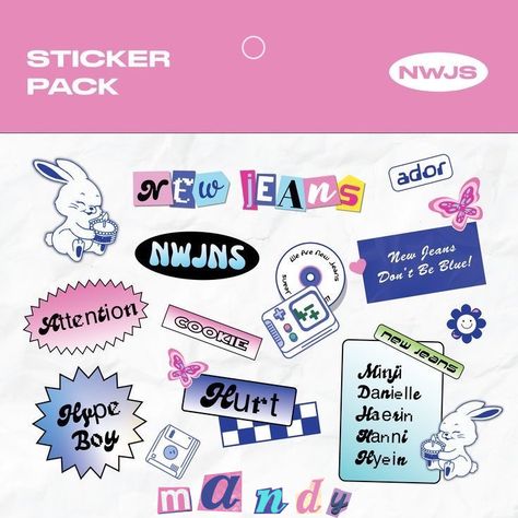 New Jeans Sticker, Jeans Sticker, Keyword Elements Canva, Canvas Learning, Scrapbook Stickers Printable, Graphic Design Fonts, Graphic Design Lessons, Brand Kit, Cute Doodle Art