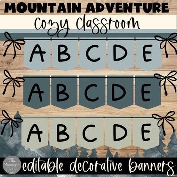 My new Mountain Adventure Classroom Decor is full of calming colors and nature inspired clipart to help you create a calming and cozy classroom.  This is a set of EDITABLE banners in all of the theme colors, two sizes and three designs! See the preview for a closer look. Full page sized banners in all 13 colors with a woodgrain center  (7" x 10") Half page sized banners in all 13 colors (5" x 7.5") Half page sized banners in all 13 colors with wreaths (5" x 7.5")*Editable in powerpoint Includes Mountain Adventure Classroom Theme, Cricut Mountaims, Adventure Classroom, Cozy Classroom, Forest Classroom, Classroom Prep, Classroom Decor Middle, Calm Classroom, Ocean Theme Classroom