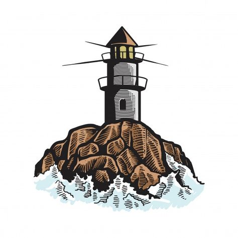 Mercusuar Drawing, Mercusuar Illustration, Lighthouse Cartoon, Marine Poster, Lighthouse Drawing, Tsunami Waves, Sea Drawing, Beach Drawing, Wave Illustration