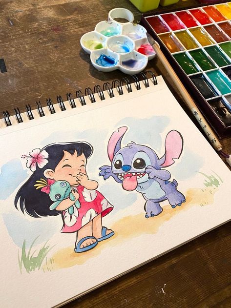 Lilo And Stitch Watercolor, Comic Strip Ideas, Easy Steps To Draw, Stitch Watercolor, Steps To Draw, Animation Tips, Disney Canvas Art, Lilo And Stitch Drawings, Stitch Drawing