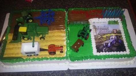 Made my grandson this Farming Simulator xbox game cake for his 14 th birthday John Deere Cupcakes, Combine Cake, Tractor Birthday Cakes, John Deere Cake, John Deere Birthday Party, Farm Birthday Cakes, John Deere Toys, John Deere Birthday, Tractor Cake