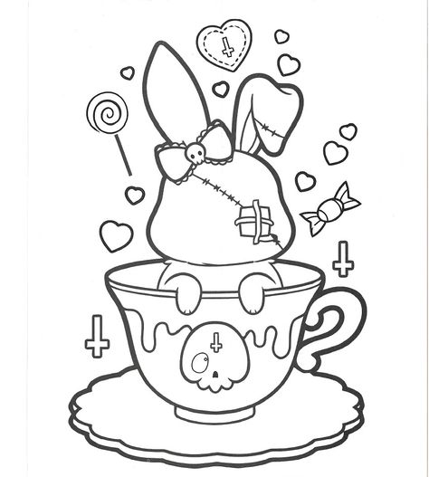 Pastel Goth Coloring Pages, Goth Coloring Pages, Aesthetic Coloring Pages, Creepy Kawaii, Hipster Drawings, Piece Tattoo, Love Coloring Pages, Color Drawing Art, Sketch Tattoo Design