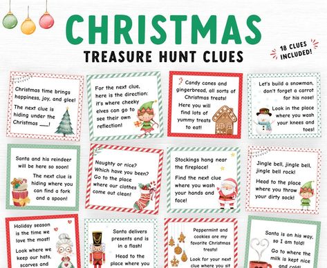 Christmas Treasure Hunt For Adults, Christmas Scavenger Hunt Clues For Teens, Printable Scavenger Hunt Clues, Christmas Treasure Hunt For Kids, Fun Christmas Games For Kids, Kids Scavenger Hunt Clues, Christmas Treasure Hunt Clues, Christmas Scavenger Hunt For Kids, Christmas Scavenger Hunt Clues