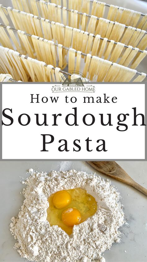 Adding sourdough to this homemade pasta improves the taste and makes it easier to digest. With this easy recipe you can create your favorite pasta shapes. Serve with any sauce you like! Homemade Sourdough Noodles, Sourdough Discard Noodle Recipe, Sourdough Fettuccine Noodles, Homemade Sourdough Pasta, Sour Dough Pasta, Sourdough Discard Pasta Recipes, Sourdough Pasta Noodles, Sourdough Egg Noodles, Sourdough Discard Pasta