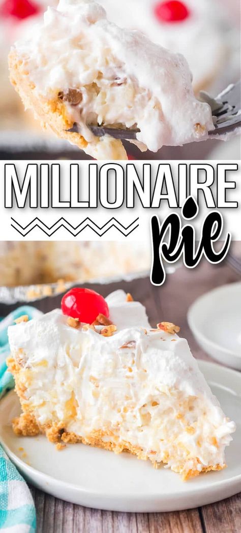 Caramel Delight Pie, Furrs Millionaire Pie Recipes, Million Air Pie, Million Dollar Pie Recipe Pineapple, No Bake Millionaire Pie, Sugar Free Millionaire Pie, Millionaire Pie With Cream Cheese, Pies With Sweetened Condensed Milk, Million Dollar Pie With Cream Cheese