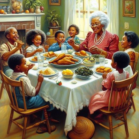 Black Generational Family Pictures, Black Grandma, Black Thanksgiving, Famous Artworks, Ideal Family, African American Artwork, Black Inspirational Quotes, Painting Styles, Popular Paintings