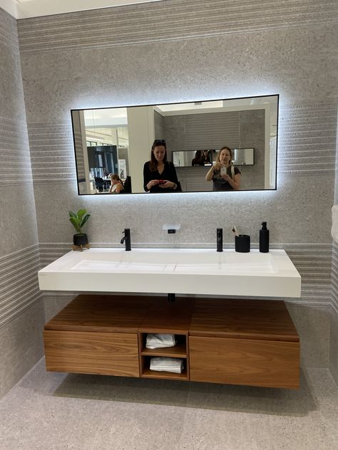 Couples Sink Bathroom, Two Washbasin Bathroom, Double Vanity Trough Sink, Vessel Sink Double Vanity Master Bathrooms, Corian Bathroom Sink, Trough Sink Bathroom Double, Large Bathroom Sink, Corian Bathroom, Bathroom Cabinets Designs