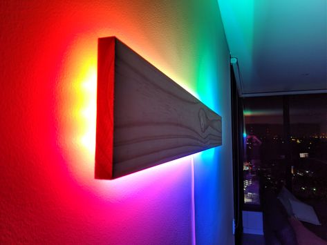 A super simple DIY project for creating a WiFi controlled RGB LED art display Wall Lights Diy, Wall Lamps Diy, Led Wall Decor, Lighting Diy, Led Lighting Diy, Led Projects, Led Wall Art, Led Diy, Led Wall Lamp