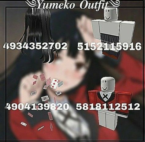 Kakegurui Roblox Outfit, Roblox Cosplay Codes, Fantasia Roblox Outfits Codes, Roblox Anime Outfit Codes, Roblox Cosplay, Roblox Sets, Bloxburg Clothes, Karakter Minecraft, Anime Decals