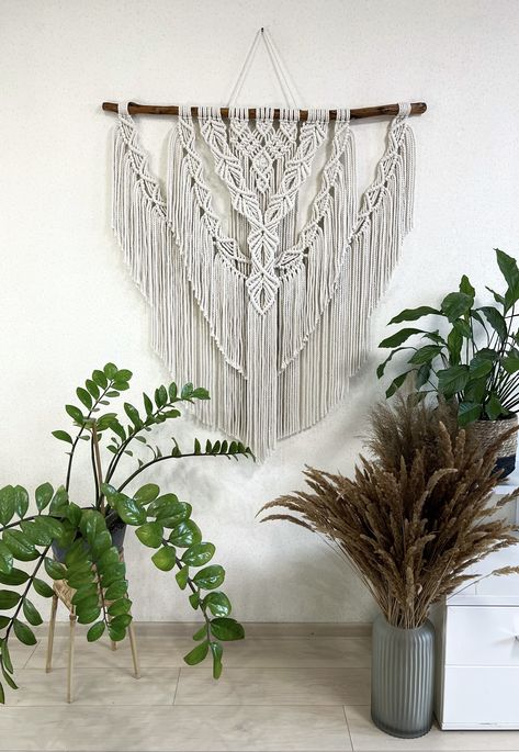 Macrame wall hanging decor can be an unique addition to any room in your house, or a great gift. The wall hanging will make your bedroom, living room or nursery cozy and homely

This macrame backdrop will also be perfect for a wedding arch or boho wedding photo zone

The item is made of unbleached twisted cotton cord (diameter of 6 mm)
Natural material
Before making this macrame I’ll send you pictures of pieces of wood for choosing
Size 41x47 inches (105x120 cm) Headboard Macrame, Handmade Headboards, Backdrop Boho, Macrame Wall Hanging Decor, Wall Decor Macrame, Modern Macrame Wall Hanging, Bohemian Macrame, Macrame Headboard, Photo Zone