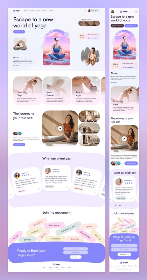 Yoga Landing Page - Mobile Meditation Website by CMARIX TechnoLabs on Dribbble Web Pages Design Ideas, Landing Page Mockup, Siti Web Inspiration, Best Website Design Inspiration, Yoga Page Design, Mobile Website Layout, Mobile First Web Design, About Website Page, Meditation Website Design