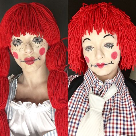 Raggedy Ann & Andy Halloween look created using Younique makeup www.thebeautyinfusion.com Raggedy Ann Costume Makeup, Raggy Ann And Andy Costumes, Raggedy Anne Makeup, Raggedy Ann Makeup Ideas, Raggedy Ann And Andy Costume, Raggedy Ann Makeup, Raggedy Ann Costume, Halloween Fangs, Teacher Halloween Costumes