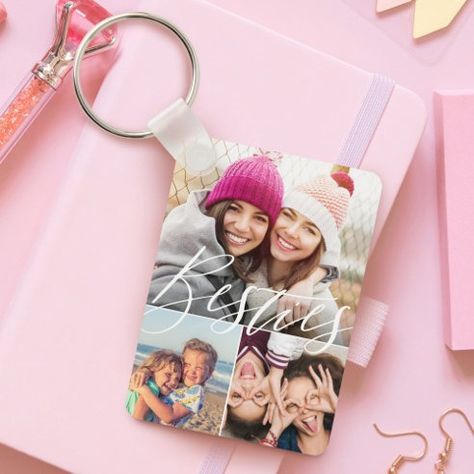 Collage Keychains - No Minimum Quantity | Zazzle Sublimation Keychain Ideas, Sublimation Keychain, Friends Collage, Grid Collage, Keychain Ideas, Leather Designs, Friends Photo, Besties Forever, Photo Grid