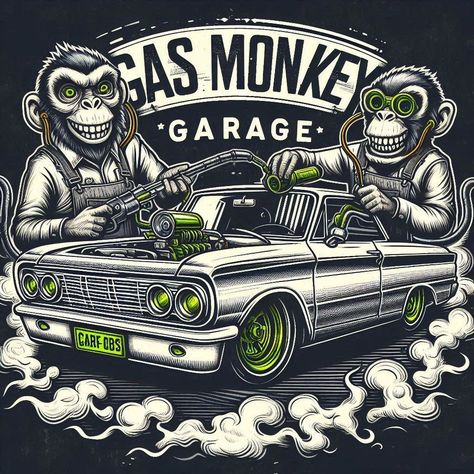 Gas Monkey Garage FanArt created with AI #ai #aiart #aiartwork #aiartcommunity #fanart #gasmonkey #gasmonkeygarage #gasmonkeygaragefan #richardrawlings Richard Rawlings, Monkey Logo, Monkey Garage, Gas Monkey Garage, Wood Display Stand, Gas Monkey, Wood Display, August 17, Display Stand