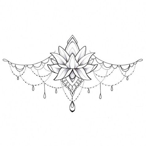 Lotus Underboob Tattoo, Mandala Mini, Sternum Tattoo Design, Underboob Tattoo Designs, Bauch Tattoos, Anklet Tattoos, Underboob Tattoo, Polynesian Tattoos, Muster Tattoos