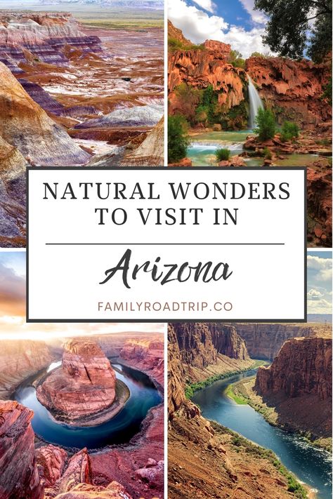 Nature lovers rejoice in Arizona! Here are some of the most beautiful and incredible natural wonders you'll find in the Grand Canyon State | 7 Amazing Nature Destinations in Arizona For Your Itinerary | More Natural Wonders and Places of Interest in Arizona | Essential stops you’ll want to make driving in Arizona | Planning a drive in Arizona with your family | Road trip inspiration for Arizona | From the road trip experts at familyroadtrip.co Arizona National Parks Road Trip, Arizona Travel Guide, Antelope Canyon Arizona, Arizona Adventure, Slot Canyons, Nature Destinations, Petrified Forest National Park, Arizona Vacation, Havasu Falls