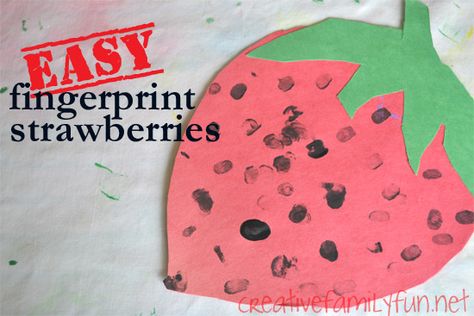 Easy Fingerprint Strawberries ~ Creative Family Fun Strawberry Craft, Strawberry Crafts, Summer Crafts For Toddlers, Vegetable Crafts, Veggie Art, Fruit Crafts, Red Crafts, Art Activities For Toddlers, Daycare Crafts