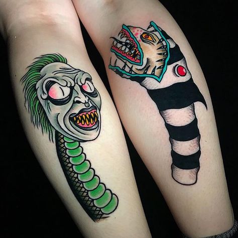 Beetlejuice tattoo by @dan_gagne at @lovelesstattoo in Montreal, Quebec #dangagne #lovelesstattoo #montreal #quebec #canada #beetlejuice… Sand Snake Tattoo Beetlejuice, Beetlejuice Worm Tattoo, Sand Worm Tattoo, Beetlejuice Snake Tattoo, Sandworm Beetlejuice Tattoo, Sandworm Tattoo, Beetlejuice Tattoo Ideas, Beetlejuice Snake, Scary Tattoo Ideas