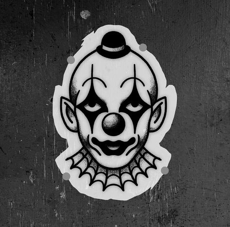 Clown Flash Tattoo, Scary Clown Tattoo, Traditional Tattoos Clown, Flash Clown Tattoo, Clown Head Tattoo, 90s Flash Tattoo, Black And Grey Clown Tattoo, Hood Neck Tattoo For Guys, Chucky Tattoo