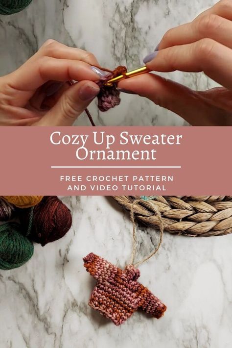 Free Crochet Sweater, Scrap Yarn, Small Crochet, Crochet Ornaments, Ornament Pattern, Crochet Winter, Crochet Stitches For Beginners, Knitted Wit, Christmas Ornaments Homemade