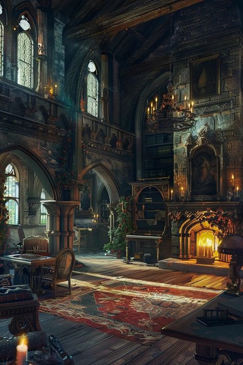 German Castle Interior, Beauty And The Beast Castle Interior, Fantasy Castle Aesthetic Interior, Fantasy Mansion Interior, Barovia Aesthetic, Old Manor Interior, Dark Castle Interior, Medieval Throne Room, Medieval House Interior