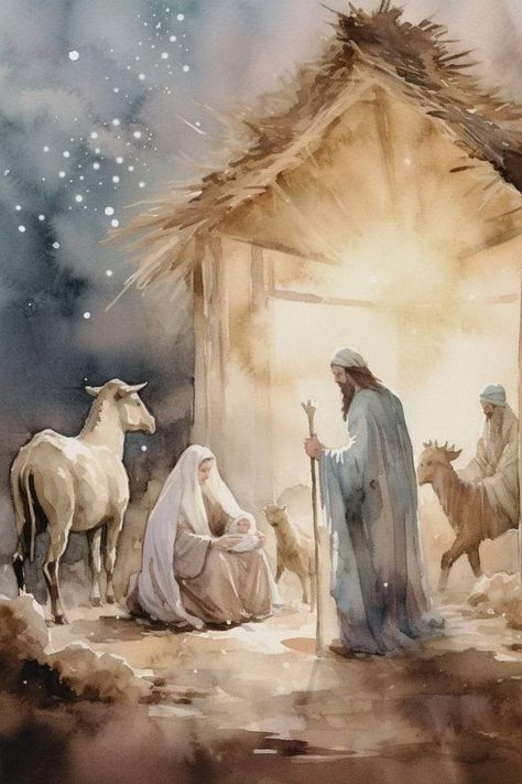 Christmas Crib Ideas, Spiritual Paintings, Jesus Christ Artwork, Spiritual Thoughts, Jesus Painting, Christmas Jesus, Spirited Art, Christmas Nativity Scene, Birth Of Jesus