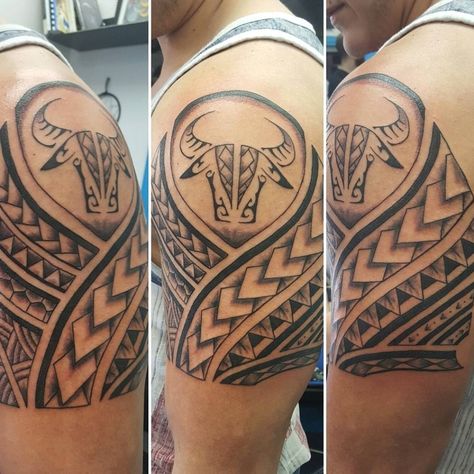 Taurus Tattoo Designs, Upper Arm Tattoos For Guys, Tattoos Polynesian, Taurus Bull Tattoos, Sleeve Tattoos For Men, Unique Half Sleeve Tattoos, Taurus Tattoo, Tattoos Infinity, Filipino Tattoos