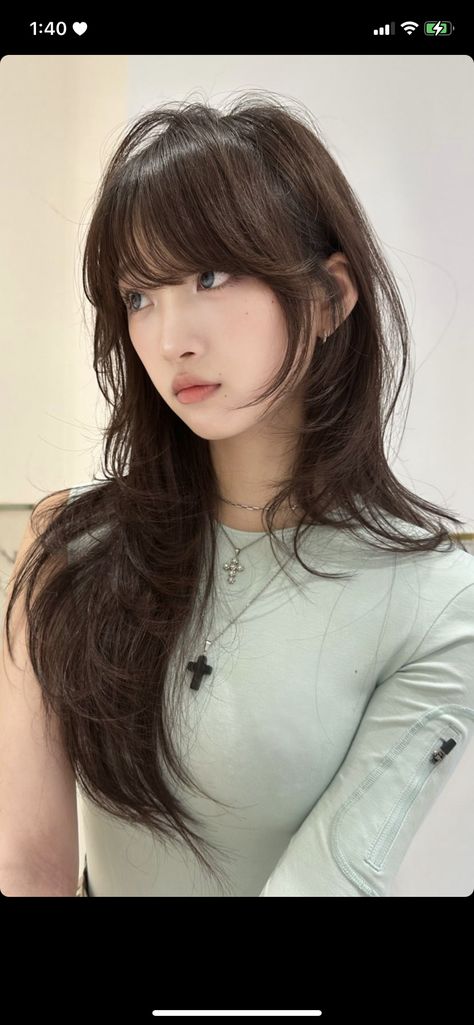 Jooshica Hair, Long Hush Cut With Bangs, Hush Cut With Side Bangs, Japanese Dyed Hair, Hush Haircut With Bangs, Normal Bangs, Asian Bangs Long Hair, Japanese Haircut Long, Japanese Layered Haircut