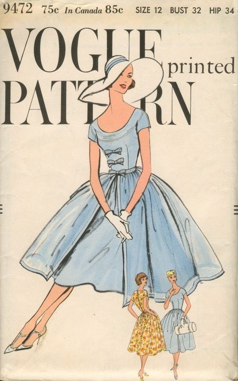 V9472 1950s Sewing Patterns, Patron Vintage, 1950s Dresses, Vintage Dress Patterns, Fashion 1950s, Dress Making Patterns, Retro Mode, Vogue Patterns, Couture Vintage