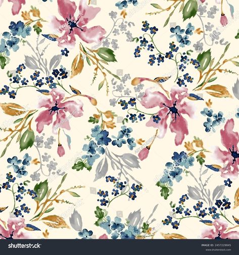 Sweet Flower Watercolor Seamless Patternsoft Pastel Stock Illustration 2457229845 | Shutterstock Flower Allover, Watercolor Floral Pattern, Allover Pattern, Flower Watercolor, Channel Art, Schedule Design, Color Palette Generator, Digital Flowers, Watercolor Flower