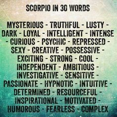 Scorpio in 30 words :-) Scorpio Personality Traits, December Born, Sagittarius Baby, Scorpio Personality, Sagittarius Horoscope, Astrology Scorpio, Pisces Traits, Scorpio Traits, Scorpio Zodiac Facts