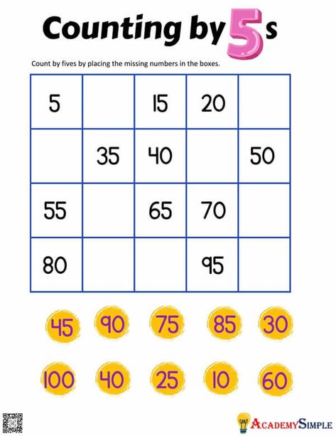 Count By 5's Worksheet Free Printable, Skip Counting By 5's Worksheet, Count By 5s, Counting By 5s, Skip Counting By 5's, Skip Counting Worksheets, Counting Worksheet, Counting In 5s, Counting By 5's