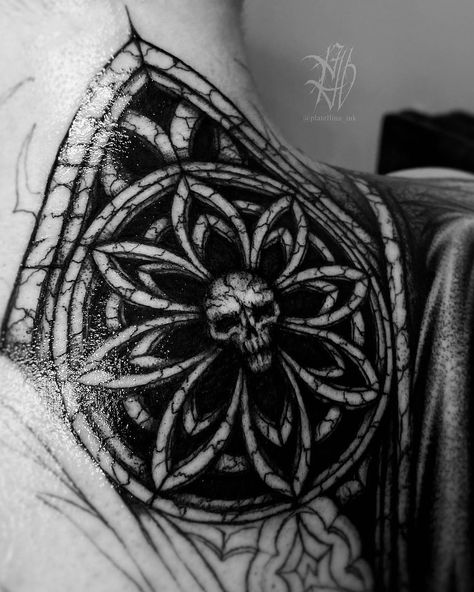 Dark Gothic Tattoo | Tbilisi | Georgia | Gothic Mandala☠️ The fragment of a large project on the back. I'm booking for tattoo sessions for August in Tbilisi🇬🇪 For all questions… | Instagram Georgia Gothic, Dark Gothic Tattoo, Gothic Mandala, Questions Instagram, Gothic Tattoo, Tbilisi Georgia, Dark Gothic, The Back, Georgia