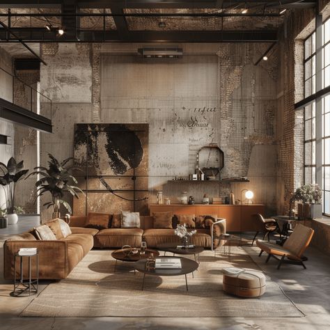 39 Industrial Living Room Ideas That Will Make Your Friends Envious - Edward George #Decor #Kitchens #Appeal #InteriorInspo #Exploring #HomeIdeas #of #Industrial #HomeStyle #the #Raw #Style Soft Industrial Interior, Brick Beam, Warehouse Cafe, Industrial Living Room Ideas, Industrial Fireplace, Style Living Room Ideas, Industrial Homes, Industrial Living Room Furniture, Industrial Lounge