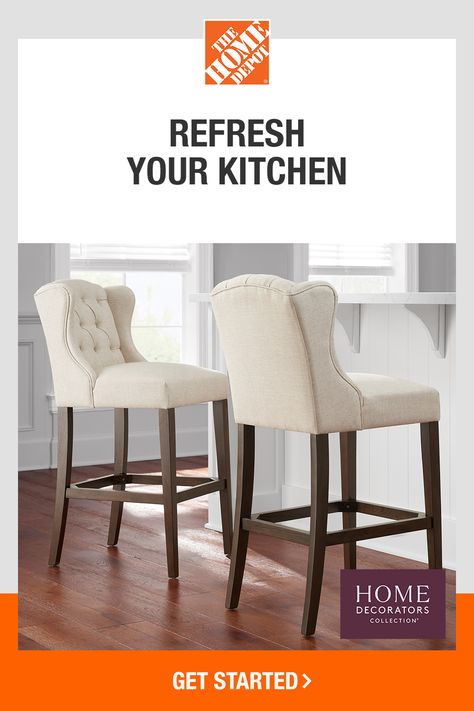 Find everything you need to update your kitchen with the Home Decorators Collection. Shop furniture, decor and more. Plus, get free delivery on orders over $45. Click to shop the Home Decorators Collection exclusively at The Home Depot. Barstool Ideas, French Country Bar Stools, Retail Decor, Country Bar, Better Quotes, Building Things, Island Chairs, Kitchen Styles, White Bar Stools