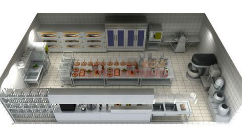 Professional 3D Design Bakery Project Industrial Pizza Oven Bakery Kitchen Layout, Bakery Kitchen Design, Restaurant Kitchen Design, Commercial Kitchen Design, Bakery Shop Design, Bakers Kitchen, Bakery Interior, Bakery Kitchen, Desain Pantry