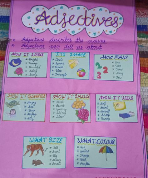 Adjective Chart, Adjectives Chart, Classroom Reward Chart, Literacy Classroom, English Language Learning Activities, English Activity, Educational Websites For Kids, English Grammar Notes, Chart Paper