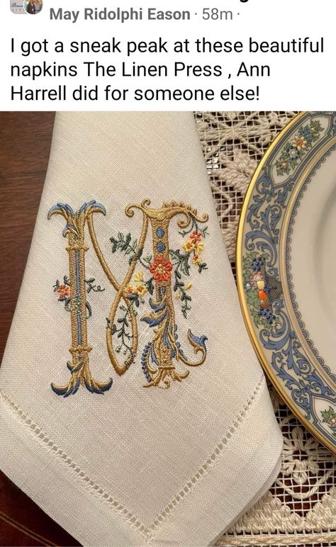 Monogram Napkins Embroidery, Monogrammed Linens, Monogram Embroidery, Monogrammed Napkins, Embroidered Napkins, Embroidery Monogram, Antique Linens, Monogram Styles, Monogram Fonts