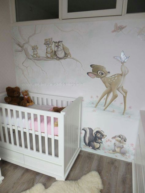 Bambi Nursery Theme, Bambi Bedroom, Disney Animal Nursery, Adelaide Beach, Bambi Nursery, Jungle Nursery Boy, Disney Inspired Nursery, Nursery Baby Girl, Fairy Nursery