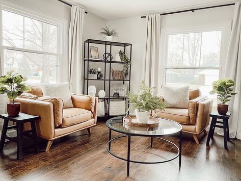 Jessica Madison on Instagram: “The most cozy sitting corner🥰🥰 We’ve been slowly changing the vibe downstairs and we are finally closer to being done! We partnered with…” Tan Chair, Modern Outdoor Lounge Furniture, Mid Century Modern Outdoor, Modern Outdoor Lounge, Wooden Trim, Mid Century Modern Lounge Chairs, Article Furniture, Apartment Makeover, Afternoon Coffee