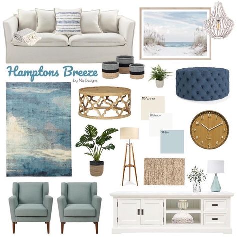 Mood Board Living Room, Hamptons Style Decor, Coastal Farmhouse Decor, Coastal Living Rooms, Beach House Interior, Coastal Living Room, Interior Design Mood Board, Hamptons Style, Style Deco