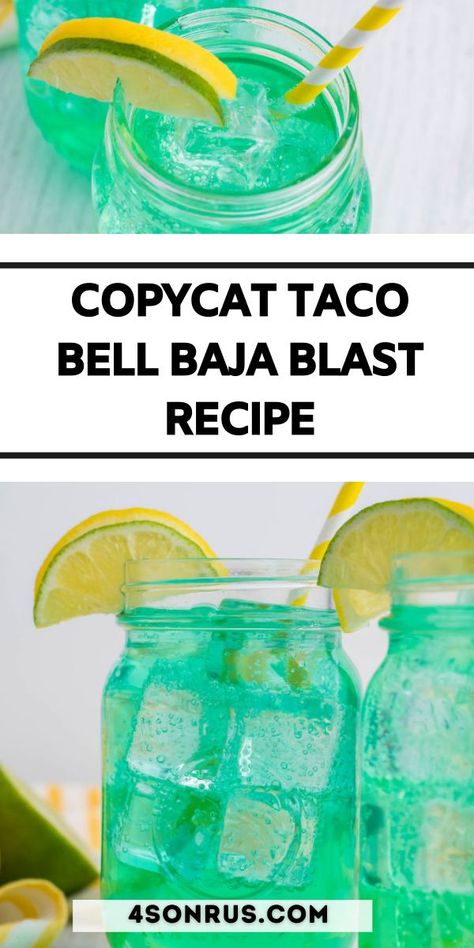 This copycat Baja Blast recipe tastes just like the addicting Taco Bell drink. With it’s icy blue green color and refreshing flavor, this spot on imitation will take you on a trip to your favorite fast food place without ever having to leave your home. #tacobell #copycat #bajablast Taco Bell Baja Blast Recipe, How To Make A Baja Blast, Homemade Baja Blast, How To Make Baja Blast, How To Make Baha Blast, Sonic Copycat Recipes Drinks, Baha Blast Recipe, Baja Blast Cocktail, Tacobell Copycat Recipes